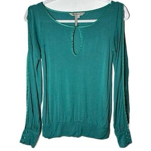 BCBGeneration Teal‎ Cold Shoulder Keyhole Blouson Blouse Long Sleeve Top XS